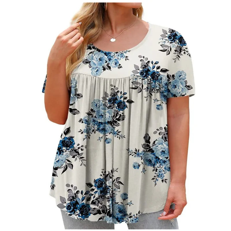 Plus Size 5XL Floral 3D Print T-Shirt - Loose Fit Summer Top