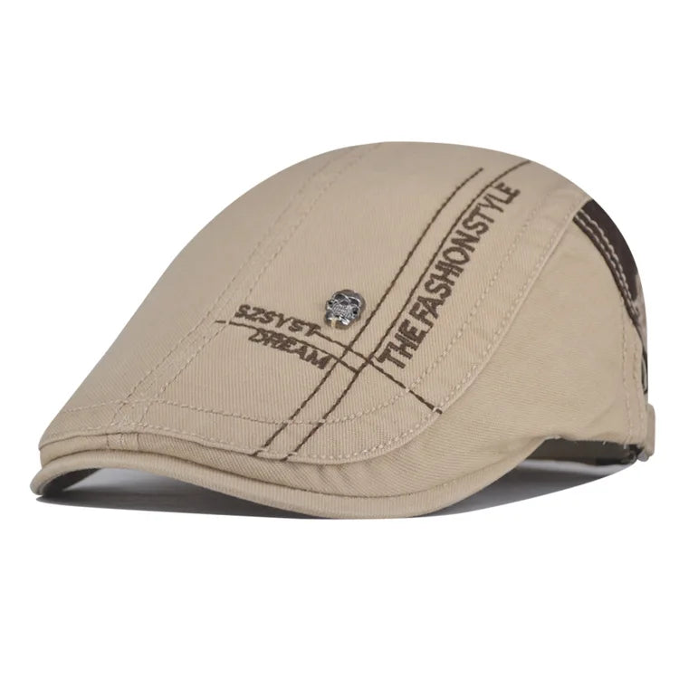 Summer Cotton Newsboy Cap - Casual Peaked Beret with Letter Detail