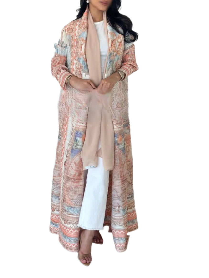 Women's Open Abaya – Pleated Stretch Maxi Cardigan Robe