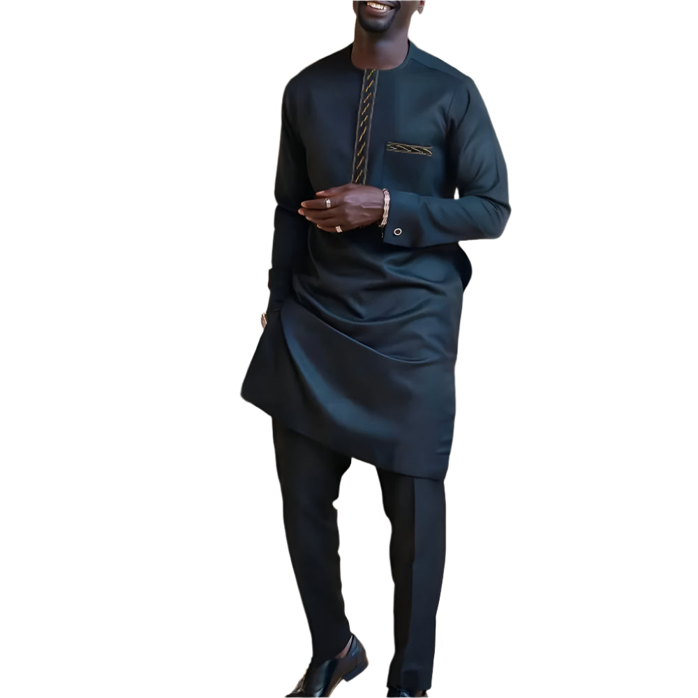 African Cotton Blends Kaunda Suit for Men | Wedding Kaftan 2PCS Set Outfit