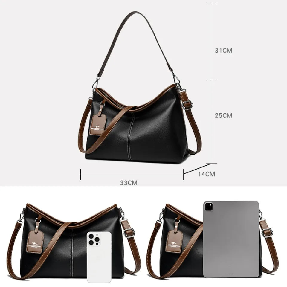 Soft PU Leather Shoulder Bag - Color Contrast Crossbody Tote for Women
