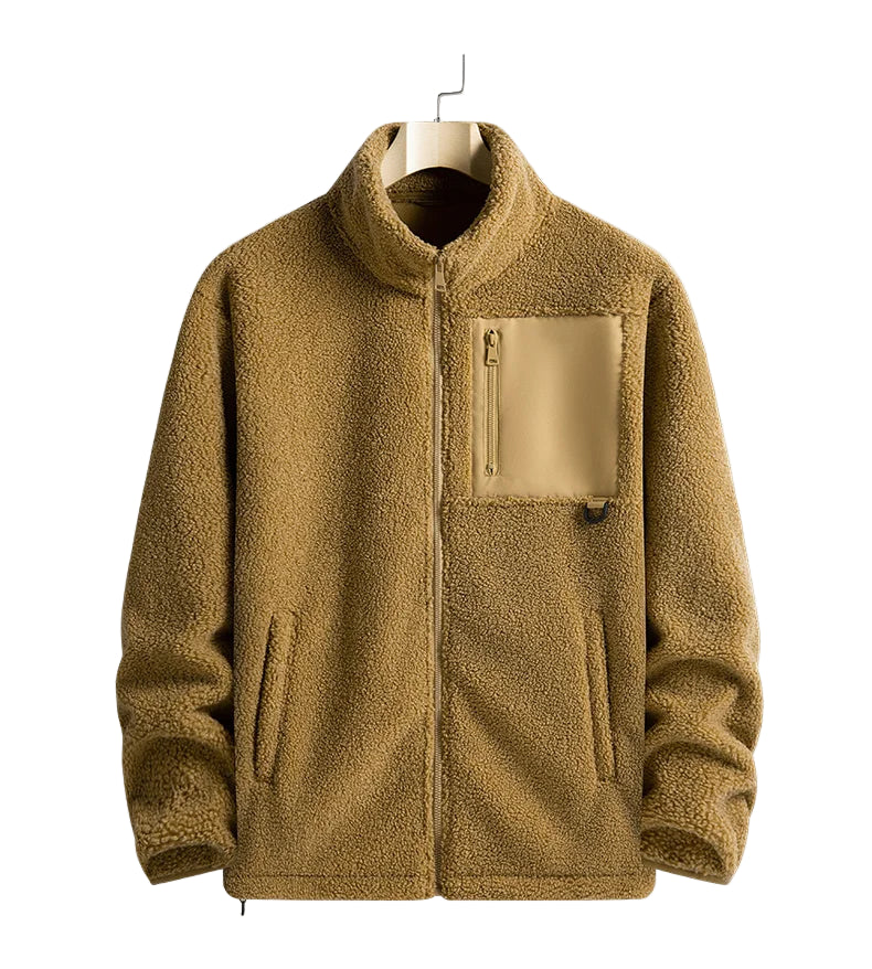 Brown fleece jacket on a white background