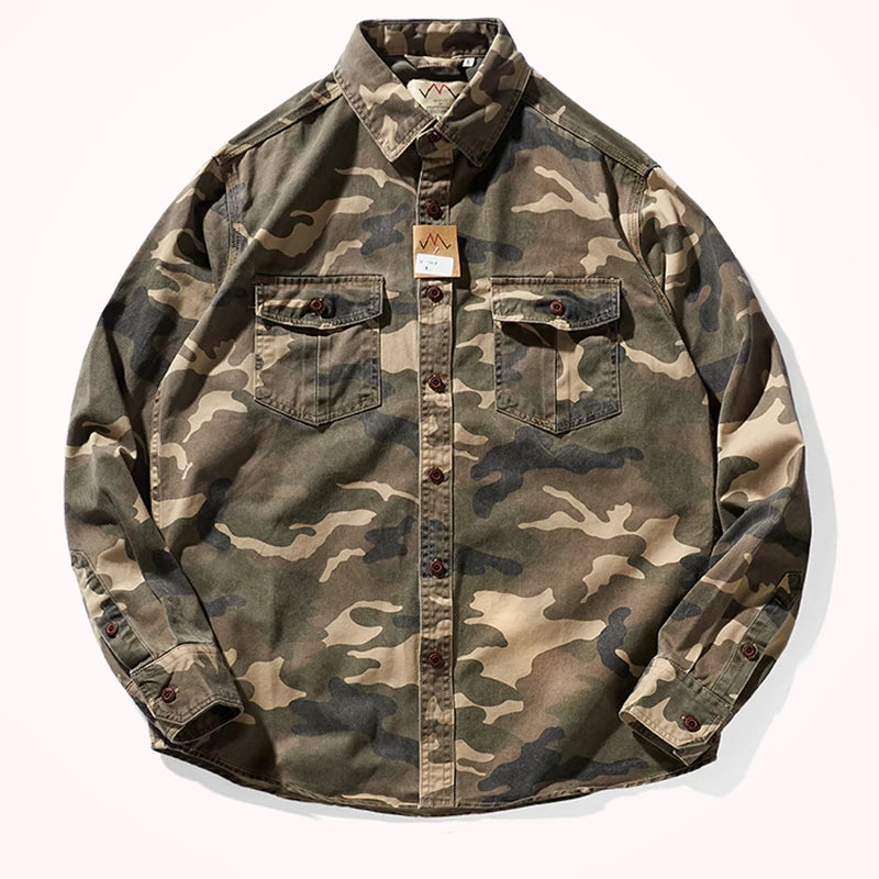 Men's Military Camo Shirt: Multi-Pocket Cargo Blouse Vintage Loose