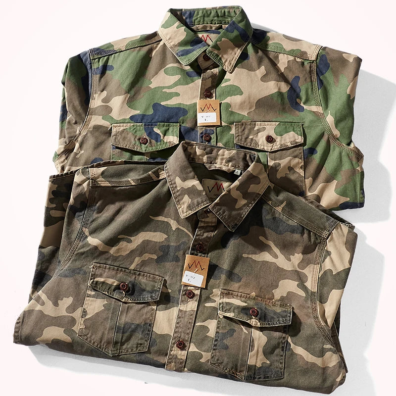 Men's Military Camo Shirt: Multi-Pocket Cargo Blouse Vintage Loose