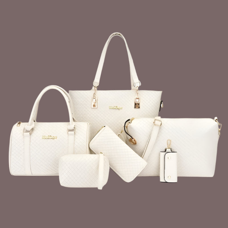 Libarrecy Fashion 6PC Handbag Set - Braid Shoulder Crossbody Tote