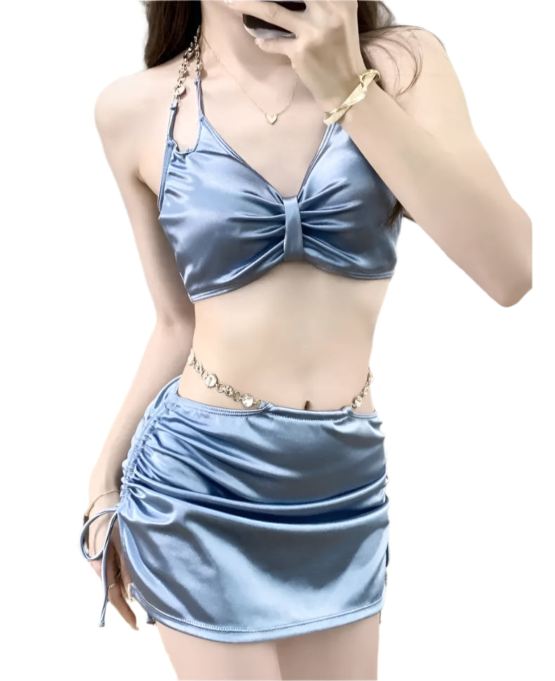 Women's Sexy Bikini: 3PC Silver Gray Sports Style Swimsuit