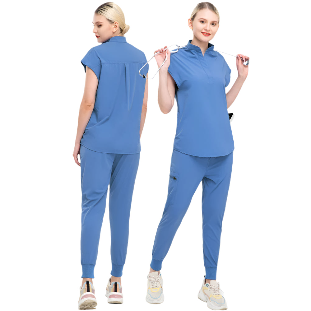 Unisex Summer Medical Scrub Set – Lightweight Elastic Uniform with Pockets
