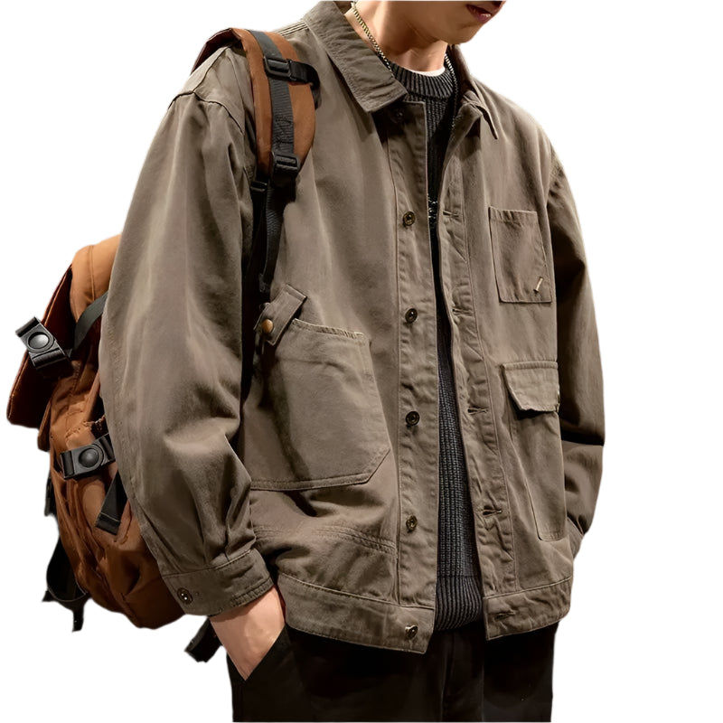 Men's Vintage Cowboy Jacket: Stylish Workwear Coat, Multi-Pocket