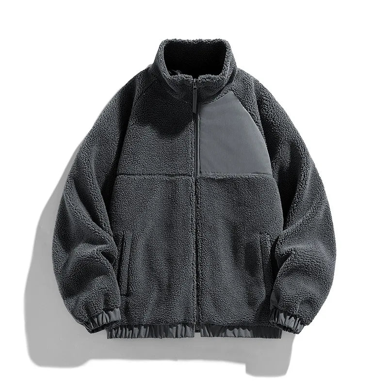 Gray fleece jacket on a white background