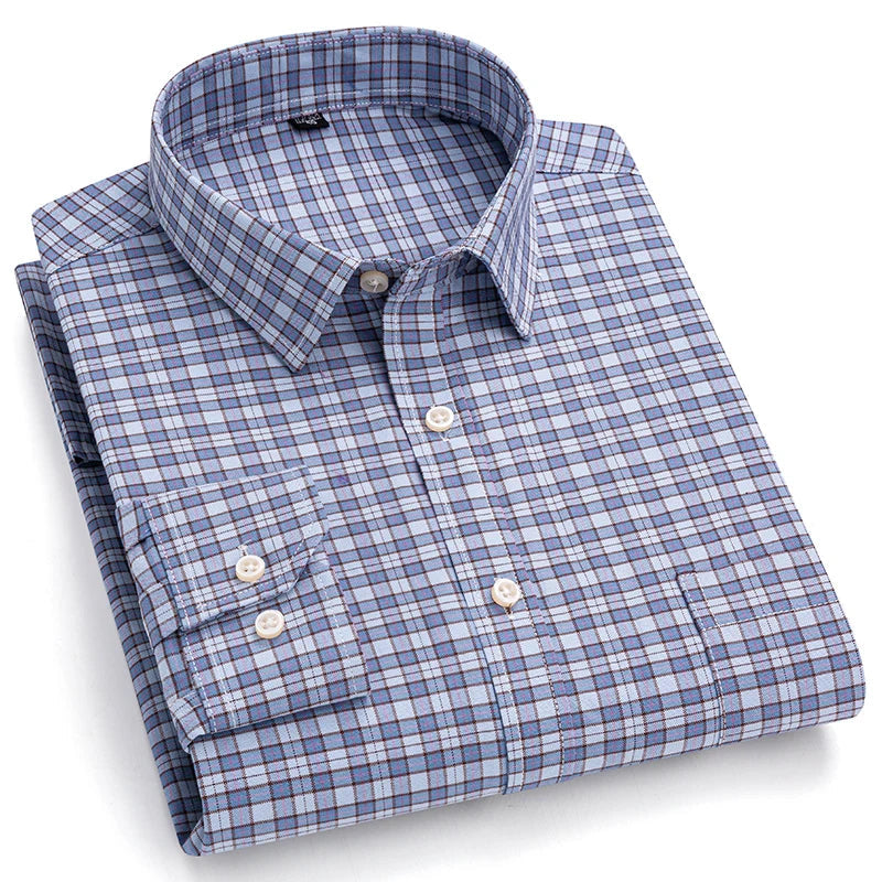 Men’s 100% Cotton Plaid Oxford Shirt – Smart Casual Plus Size 7XL