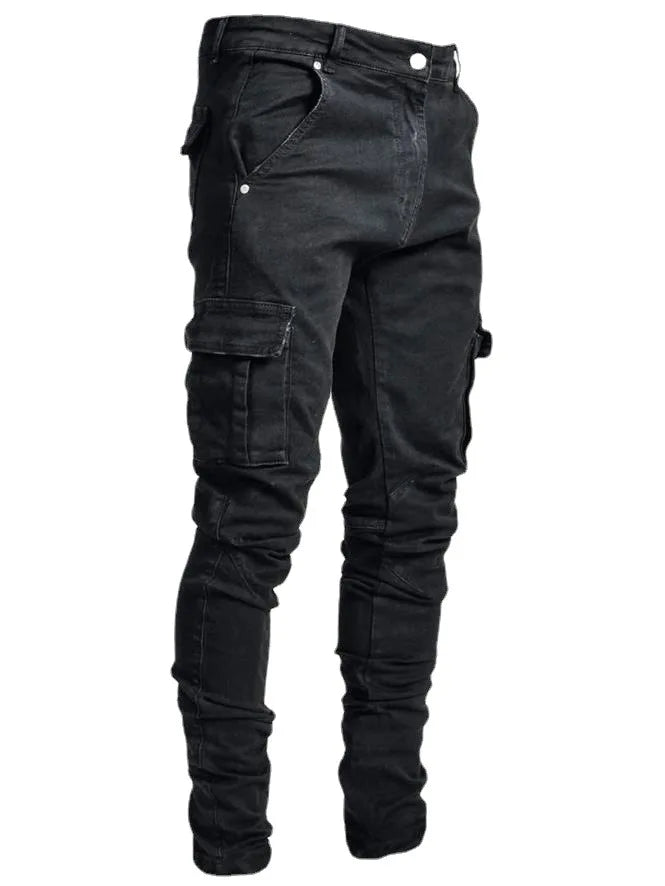 Men’s Cargo Jeans – Mid Waist Multi-Pocket Casual Denim Pants