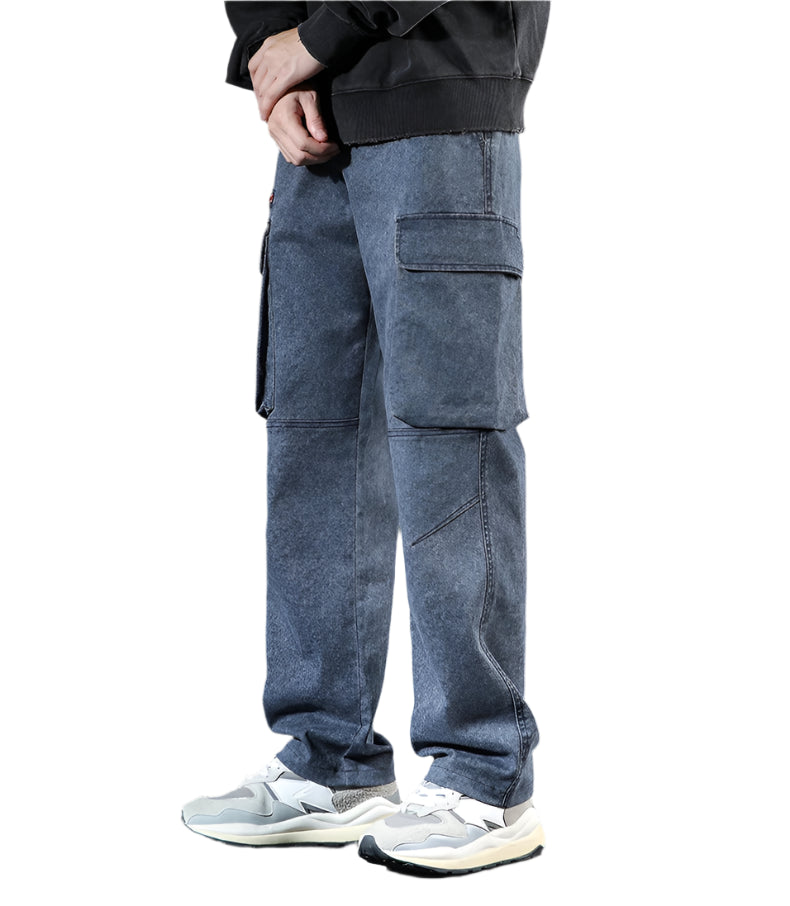 Men’s Paratrooper Cargo Jeans – Loose Fit Wide Leg Stretch Denim