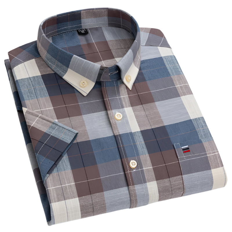 Short Sleeve Men’s 100% Cotton Oxford Plaid Summer wear Shirt –  7XL