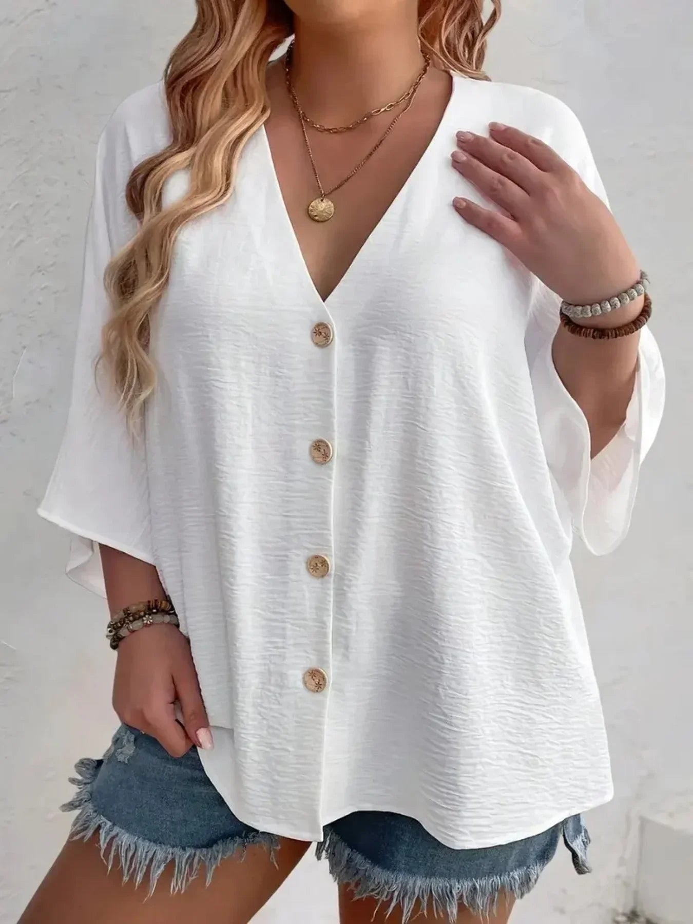 Plus Size Women's V-Neck T-Shirt - Breathable Spring/Summer Casual