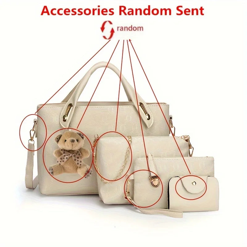 4PCS Geometric Tote Bag Set - Handbag, Crossbody, Clutch & Card