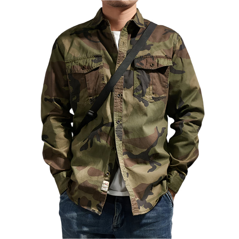 Men's Military Camo Shirt: Multi-Pocket Cargo Blouse Vintage Loose