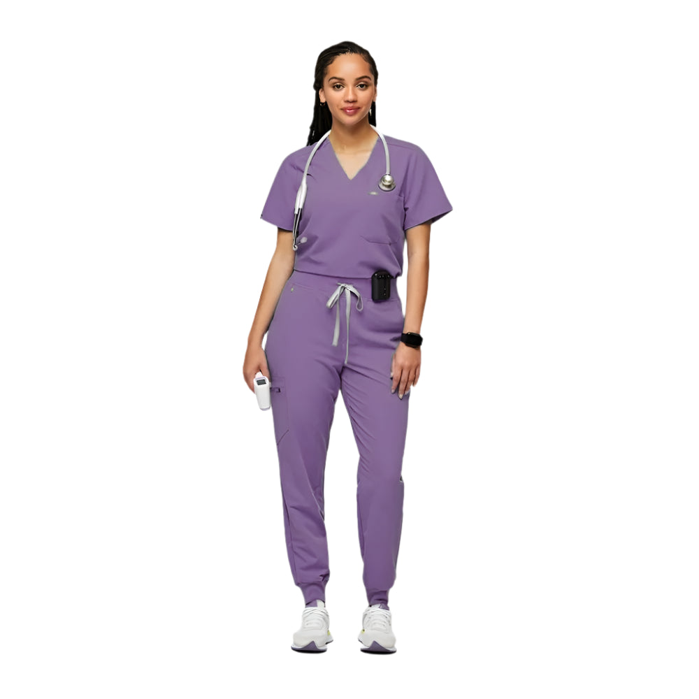 Women's Fashionable Scrub Set - Jersey Medical Uniform Top & Pants