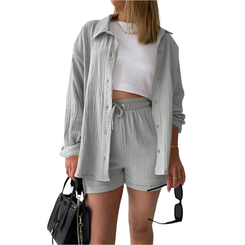 Women's Casual Shirt & Shorts Suit - Full Sleeve Spring/Summer Set