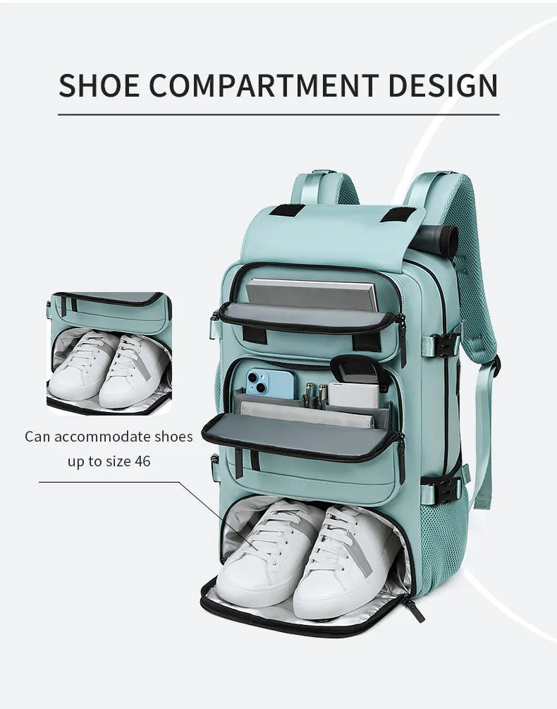 Large Travel Backpack: USB Charging, Waterproof, Shoe Compartment
