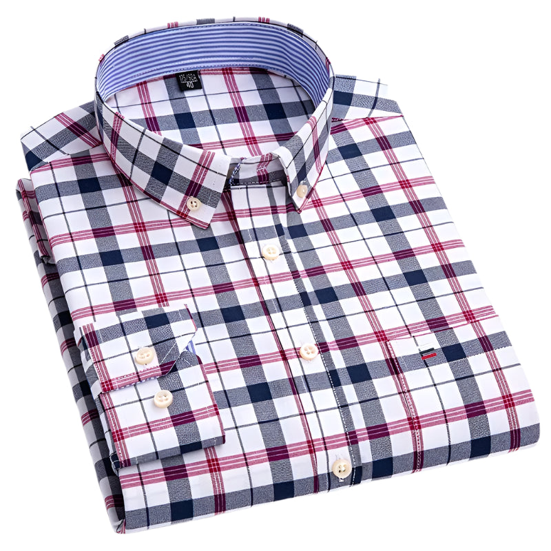 100% Cotton Oxford Men's Shirt - Plaid & Stripe Spring/Autumn Styles