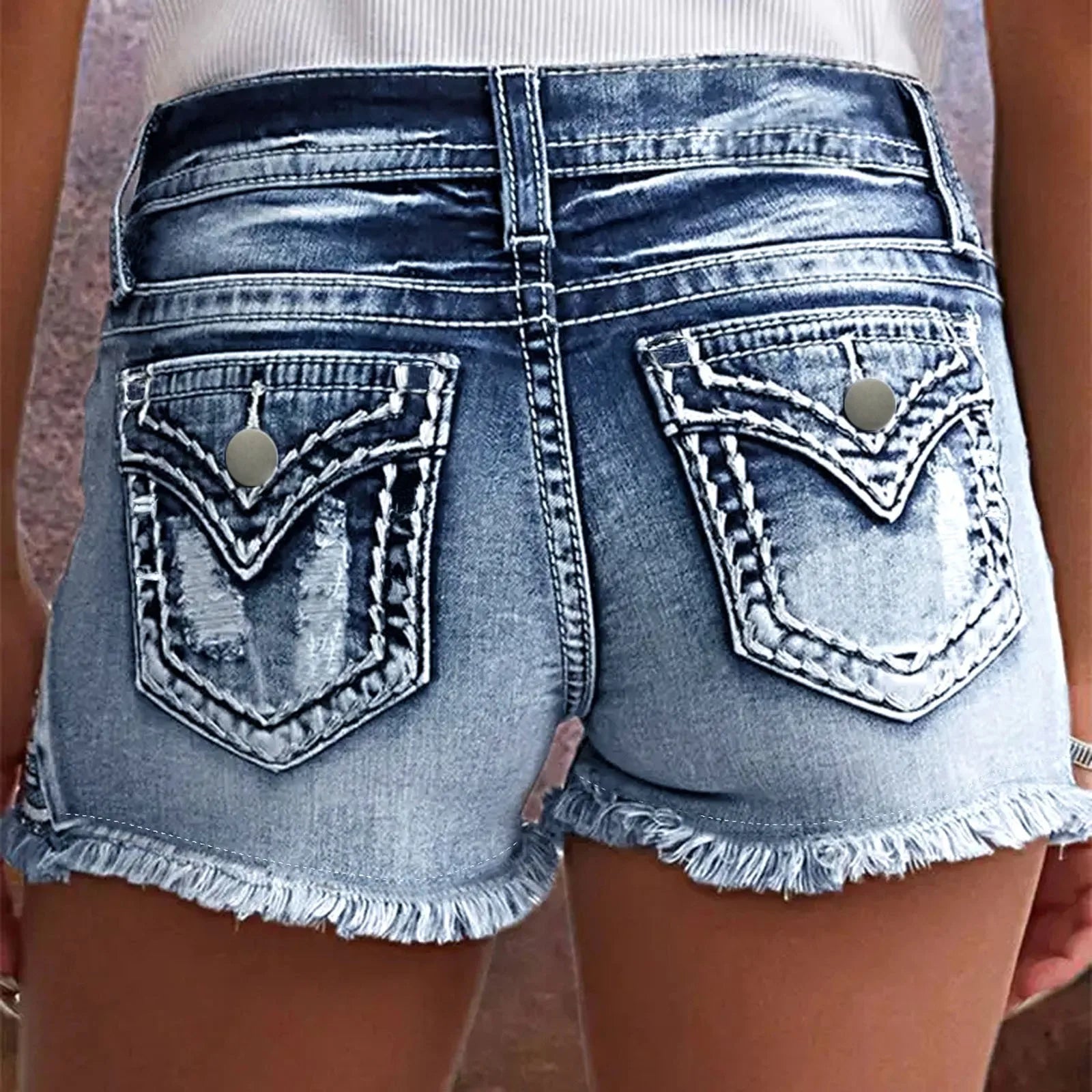 Y2K Retro Leopard Print Low Waist Distressed Black Denim Shorts