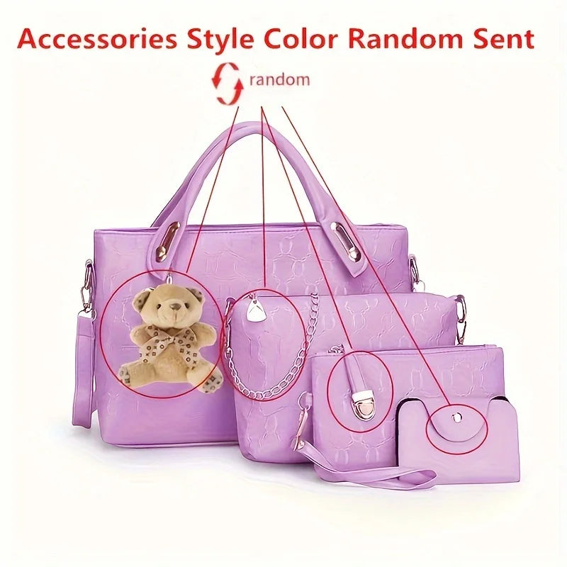 4PCS Geometric Tote Bag Set - Handbag, Crossbody, Clutch & Card