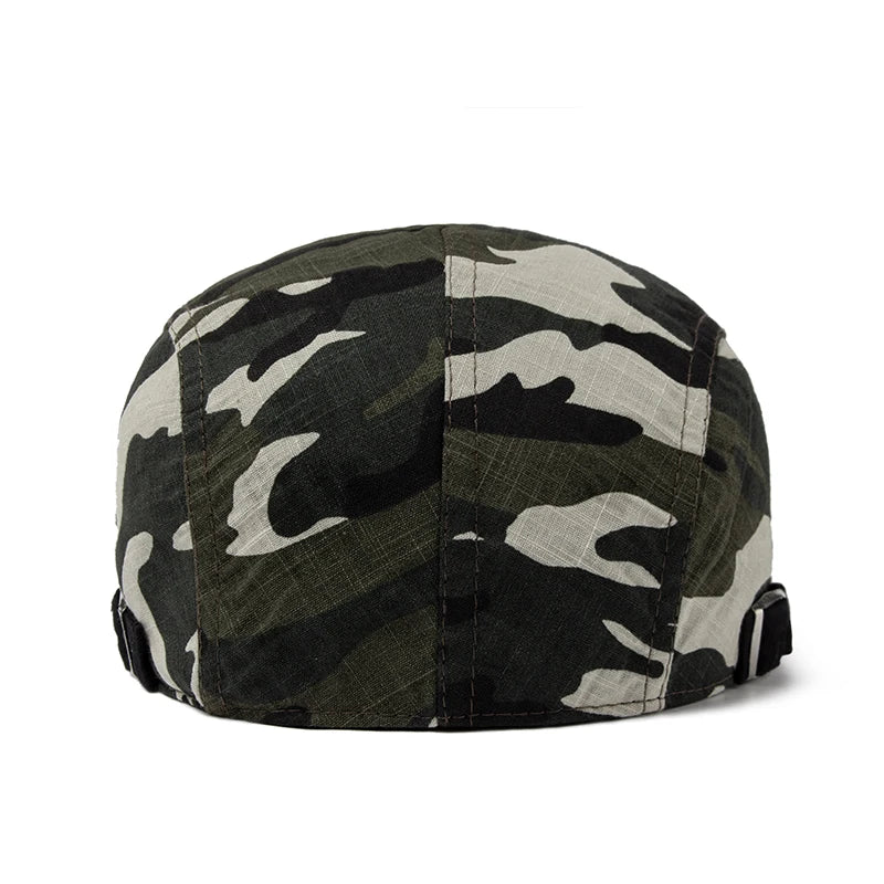 Men’s Camouflage Cotton Linen Beret – Adjustable Lightweight Sun Cap