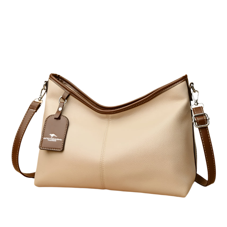 Soft PU Leather Shoulder Bag - Color Contrast Crossbody Tote for Women