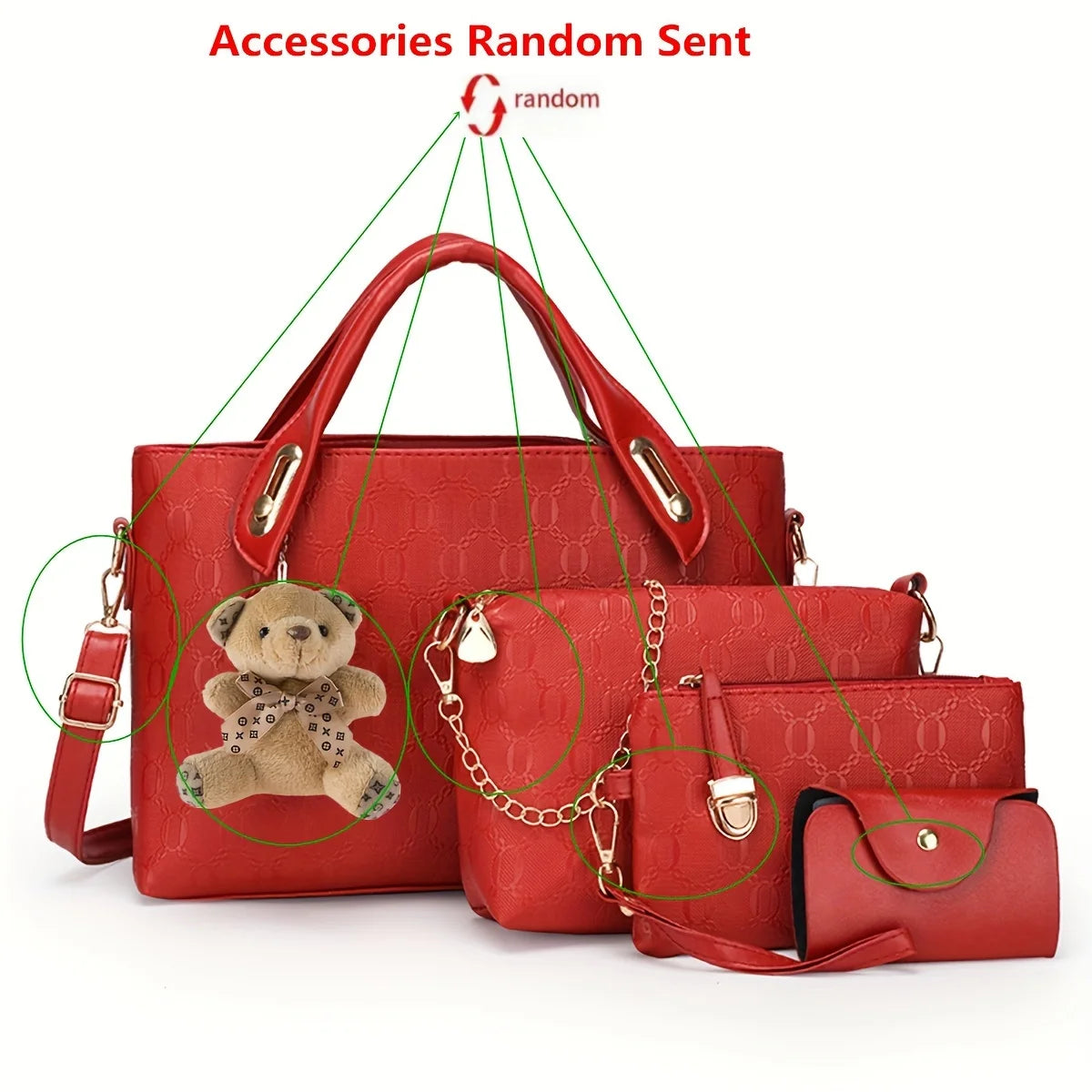 4PCS Geometric Tote Bag Set - Handbag, Crossbody, Clutch & Card