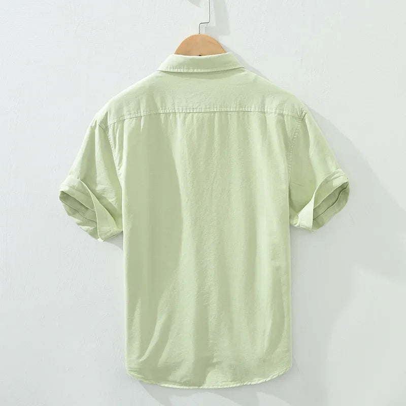 Men’s 100% Cotton Short Sleeve Shirt – Summer Lightweight Office Top