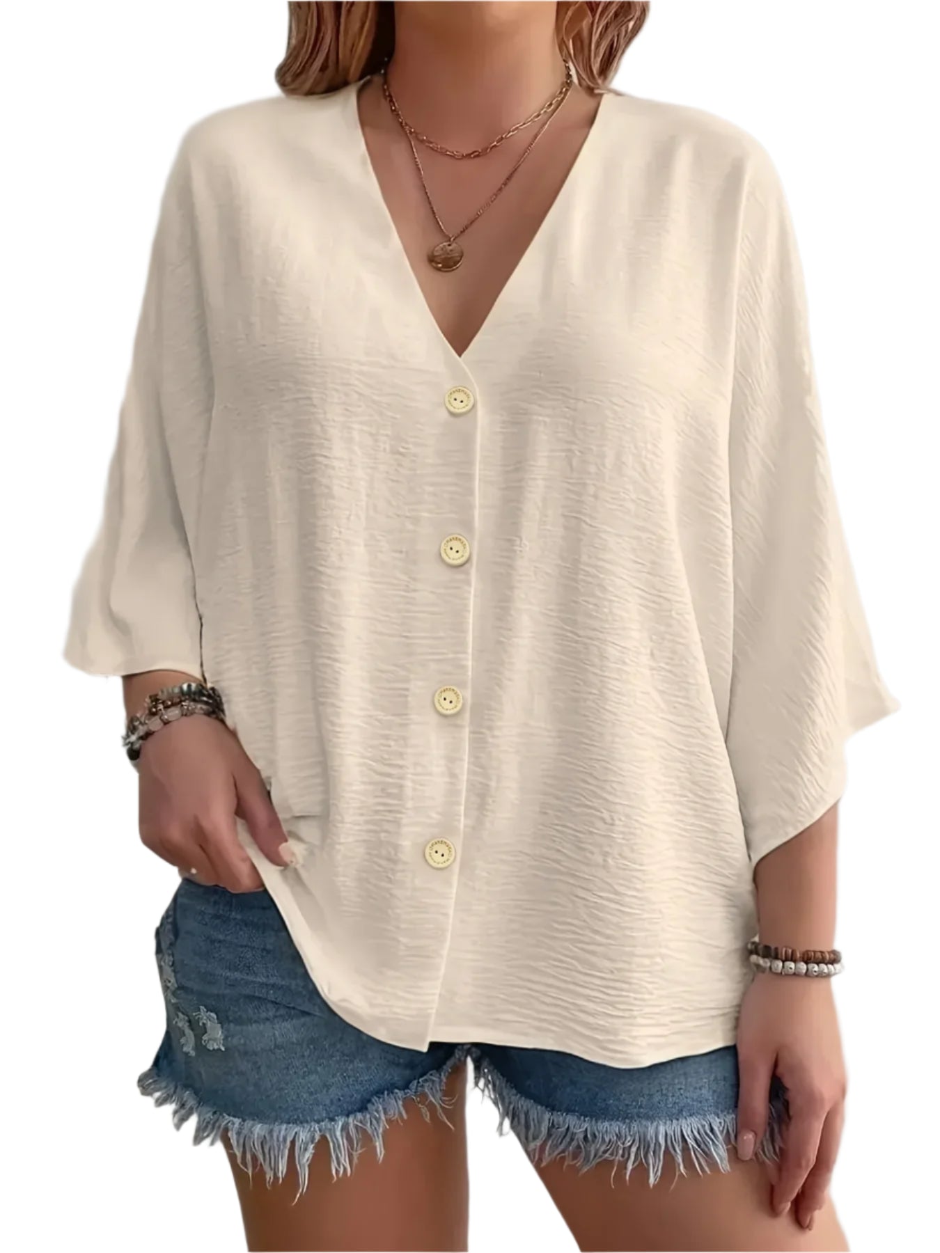 Plus Size Women's V-Neck T-Shirt - Breathable Spring/Summer Casual