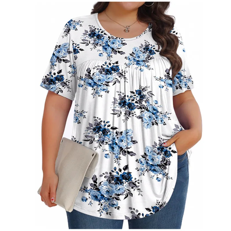 Plus Size 5XL Floral 3D Print T-Shirt - Loose Fit Summer Top