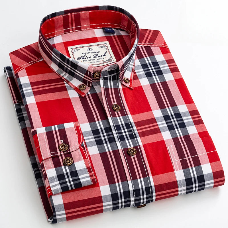 100% Cotton Slim Fit Plaid Shirt – Formal Long-Sleeve Office Casual Shirt for Men