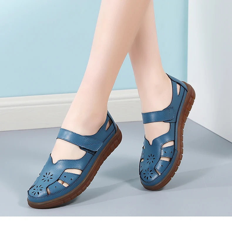 Women's Breathable Leather Sandals: Non-Slip Casual Roman Style
