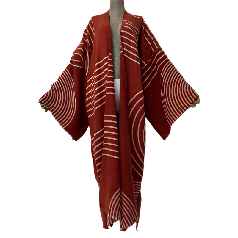 Bohemian Geometric Print Open Front Kimono Coat – Women's Loose Knit Cardigan