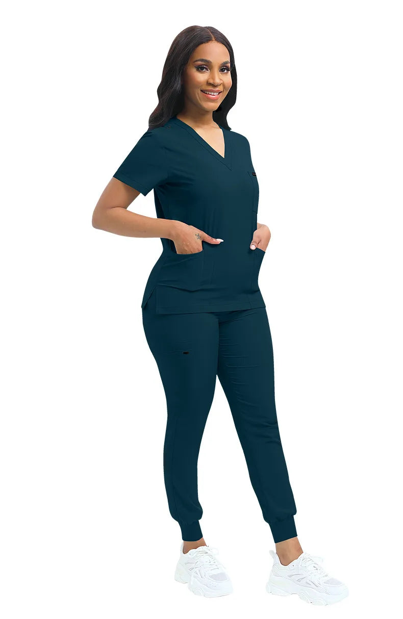 Multicolor Unisex Medical Scrubs Set - Short Sleeve V-Neck Workwear