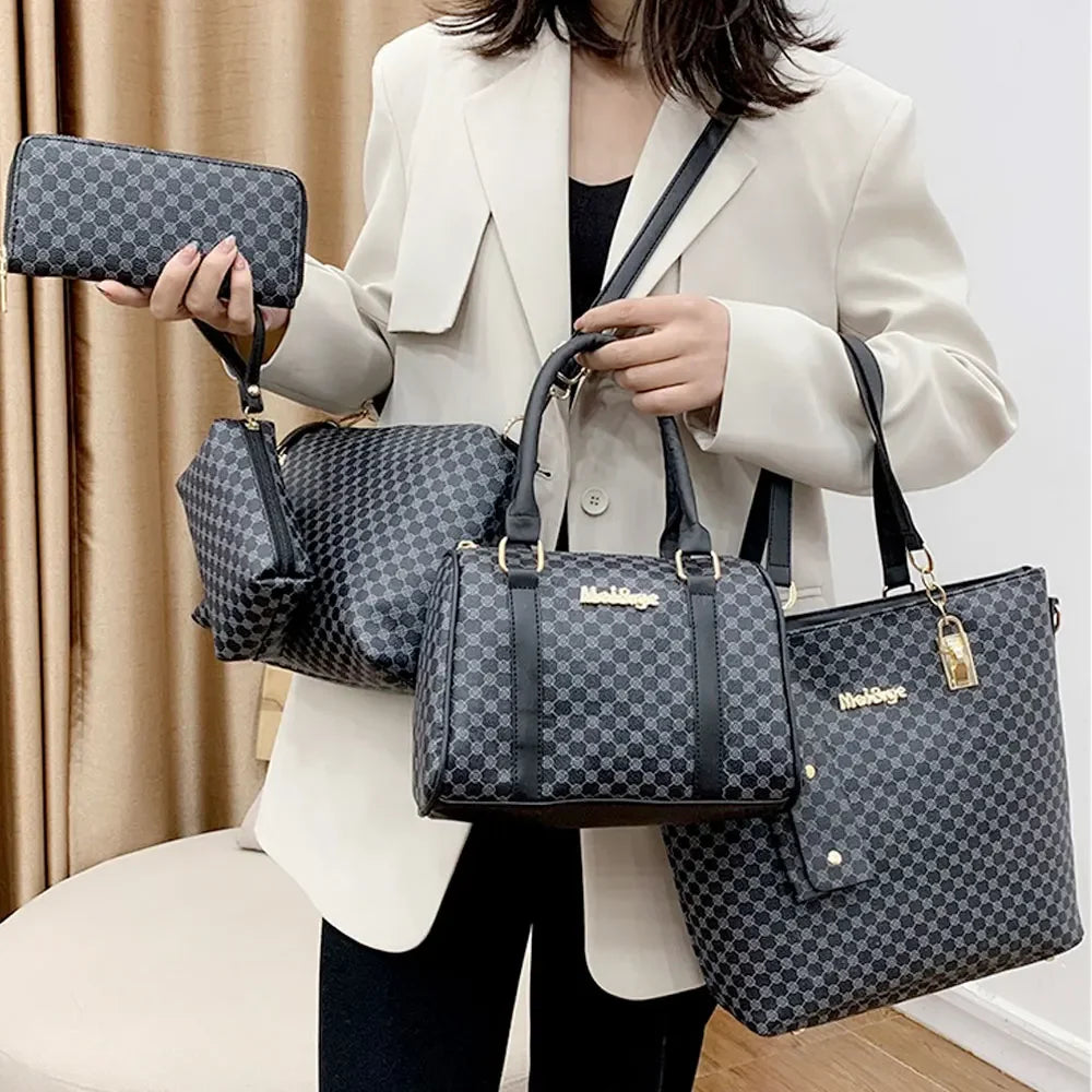 6PCS Printed Handbag Set - Large Capacity Tote & Crossbody Bags