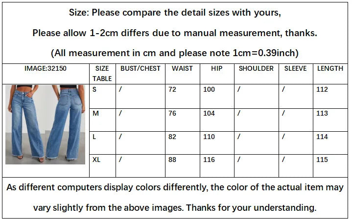 Women’s Straight Floor-Length High Waist Spliced Jeans Chart