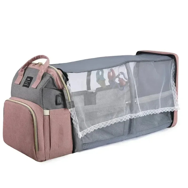 Folding Mommy Bag with Portable Crib – On-the-Go All-in-One Diaper Backpack