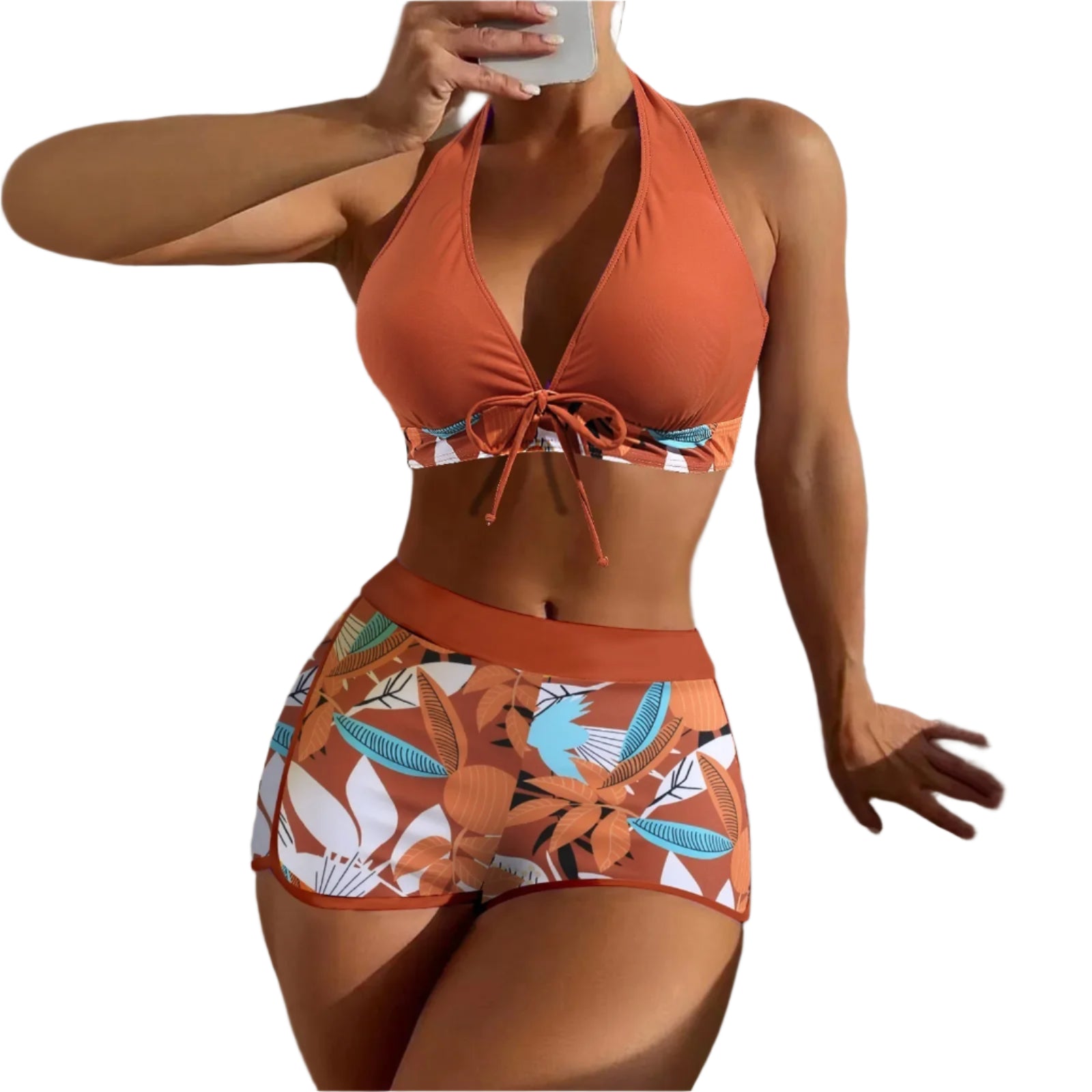 High Waist Plant Print Bikini Set – 2-Piece Swimwear for Women
