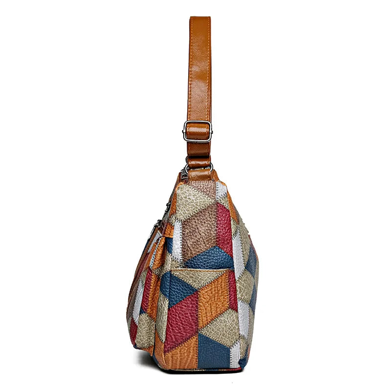 Women's Elegant Vintage Crossbody Bag: Trendy Patchwork Handbag