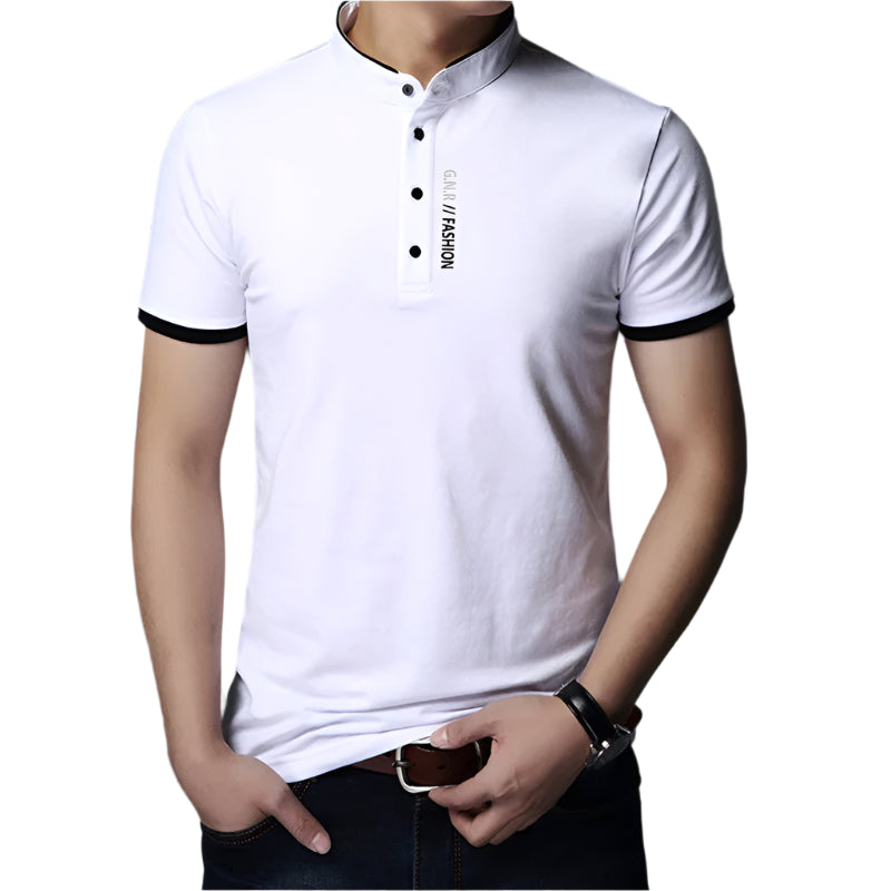 Men’s Stand-Up Collar Solid Color T-Shirt – Breathable Summer Casual Top