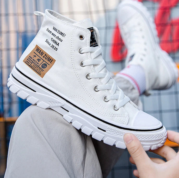 Men's High Top Canvas Sneakers – Lace-Up Sport Board Shoes for Casual Street Style