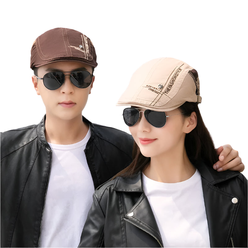 Summer Cotton Newsboy Cap - Casual Peaked Beret with Letter Detail