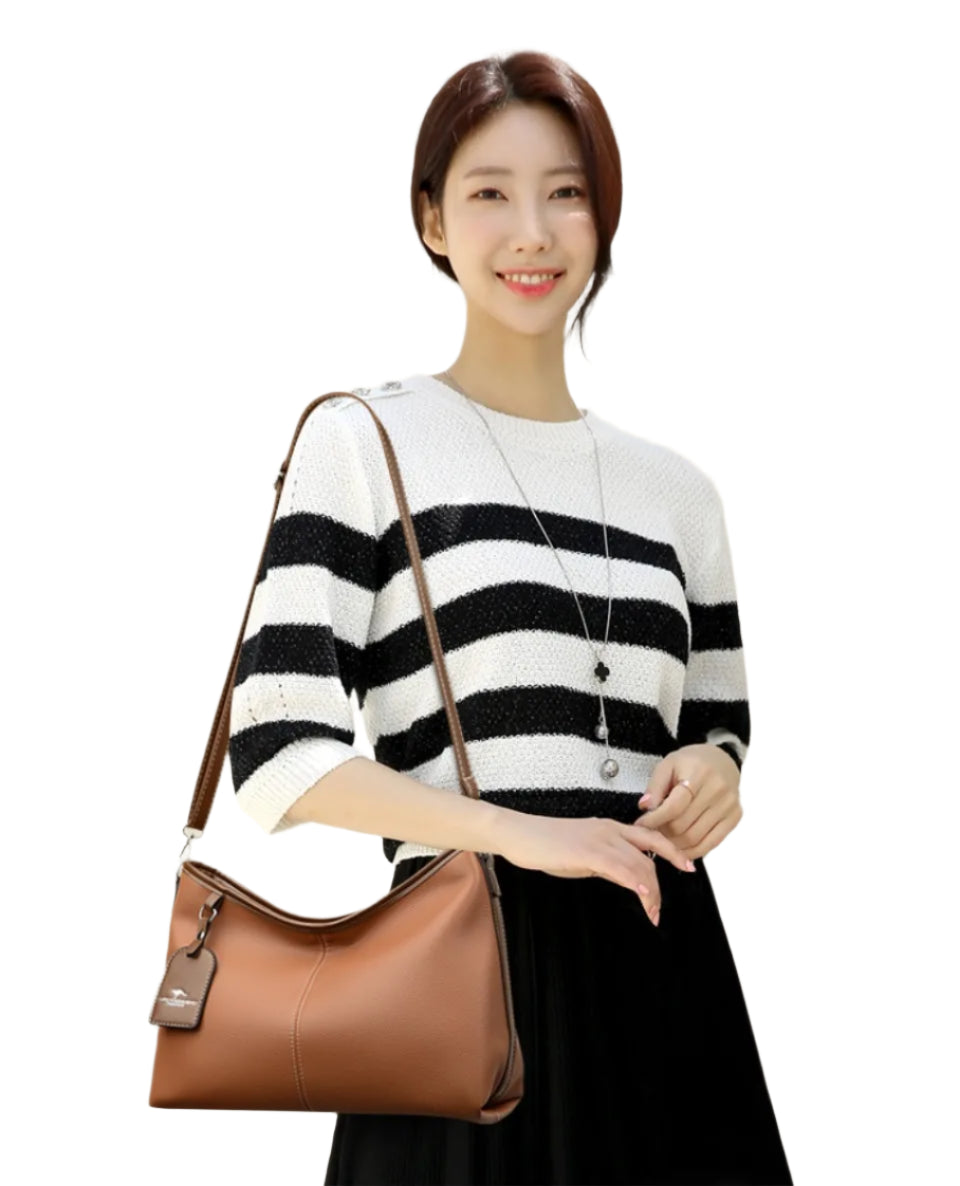 Soft PU Leather Shoulder Bag - Color Contrast Crossbody Tote for Women