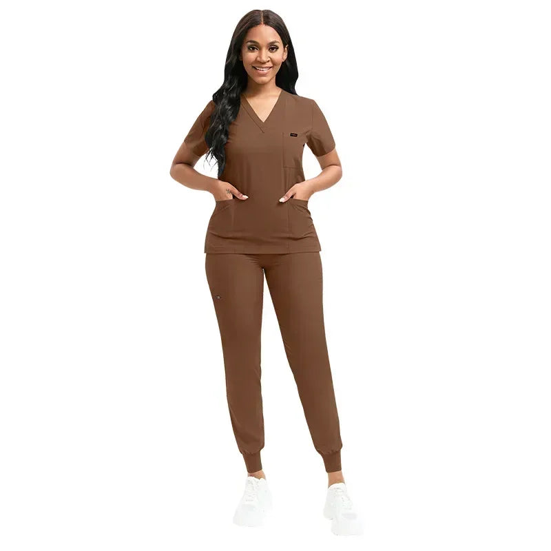 Multicolor Unisex Medical Scrubs Set - Short Sleeve V-Neck Workwear