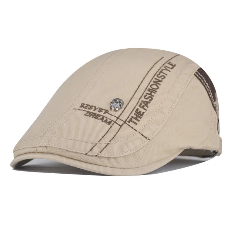 Summer Cotton Newsboy Cap - Casual Peaked Beret with Letter Detail
