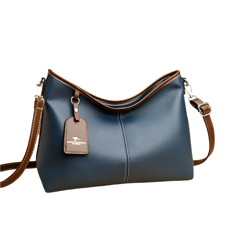 Soft PU Leather Shoulder Bag - Color Contrast Crossbody Tote for Women