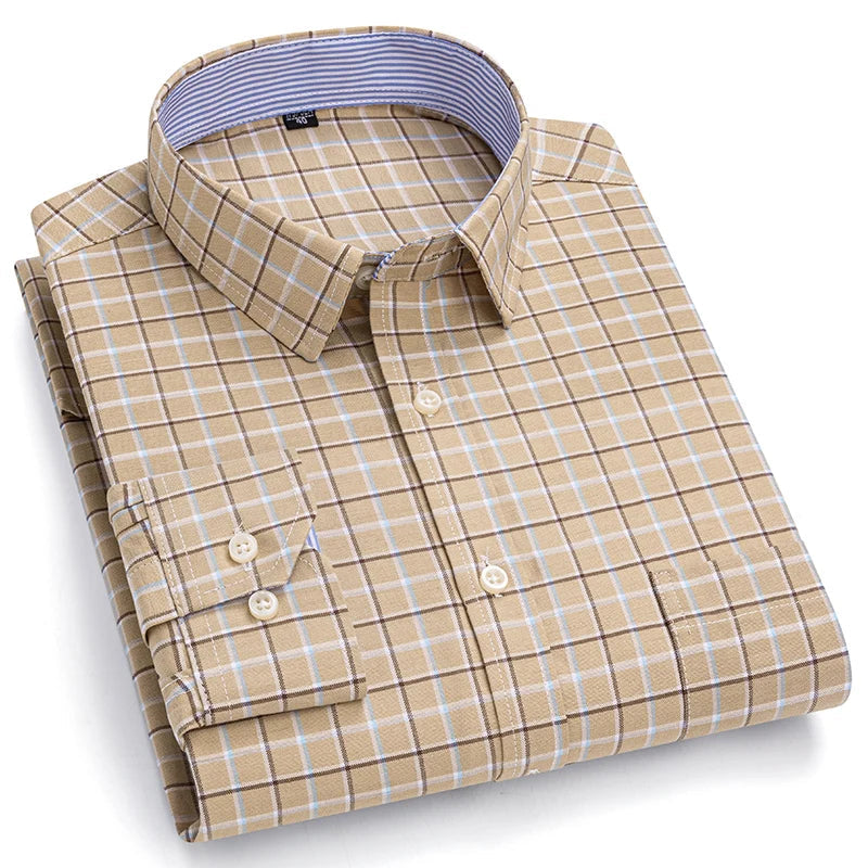 Men’s 100% Cotton Plaid Oxford Shirt – Smart Casual Plus Size 7XL