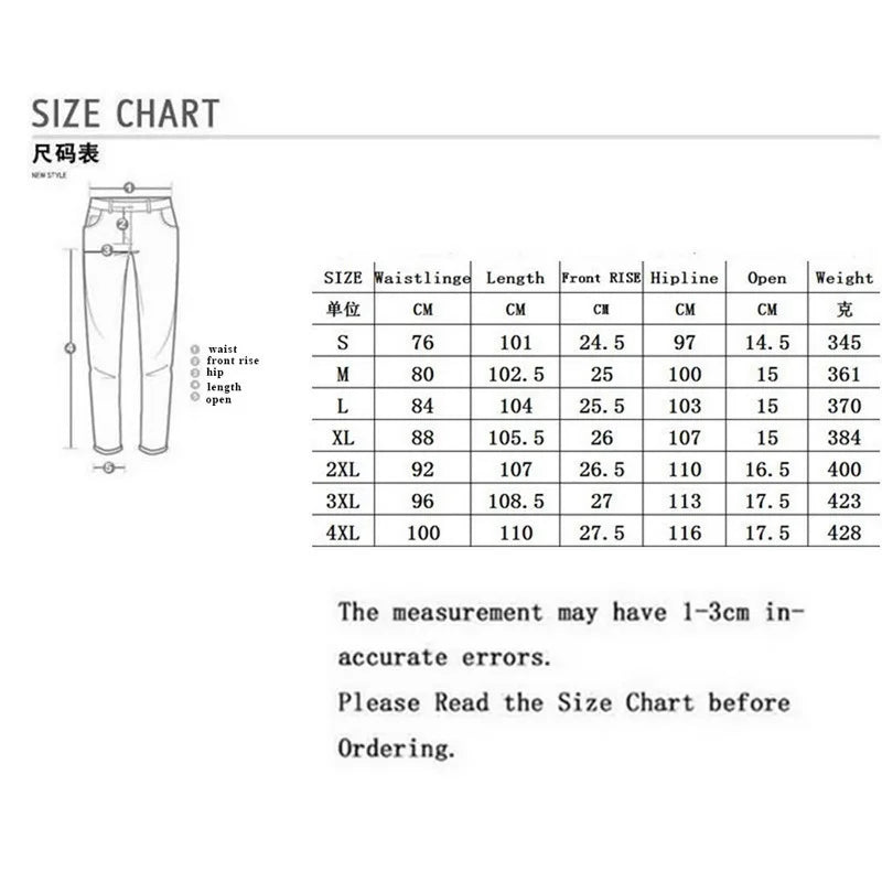 Men’s Cargo Jeans – Mid Waist Multi-Pocket Casual Denim Pants Chart